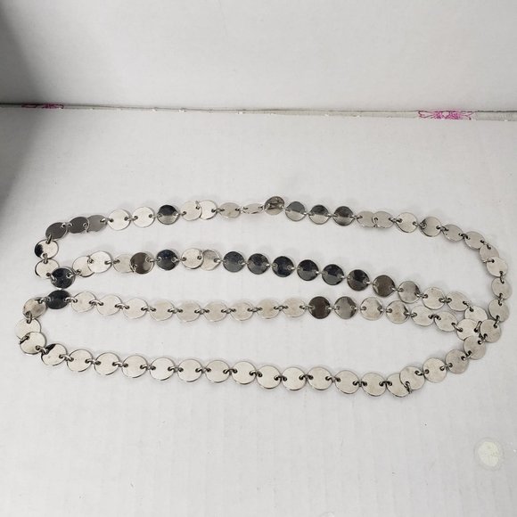 Silver Discs Long Chain Necklace - Picture 5 of 6